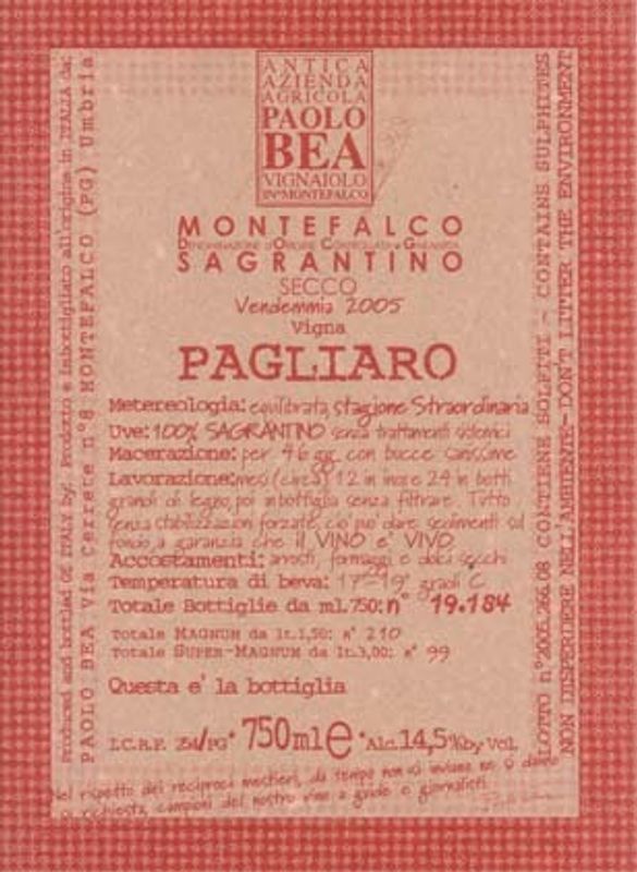 Paolo and Giampiero Bea Montefalco Sagrantino Secco &