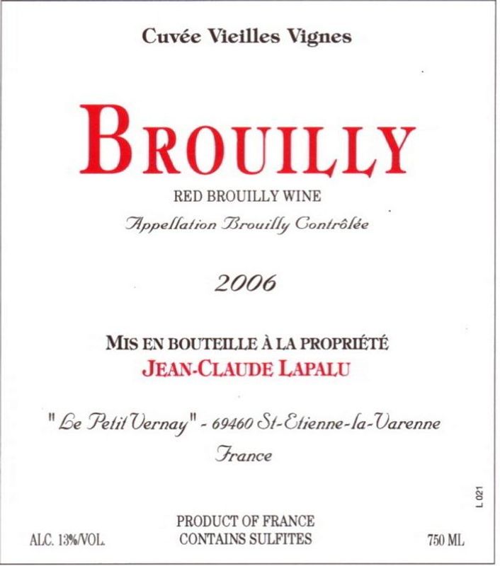 Jean-Claude Lapalu Brouilly Vielles Vignes 2023